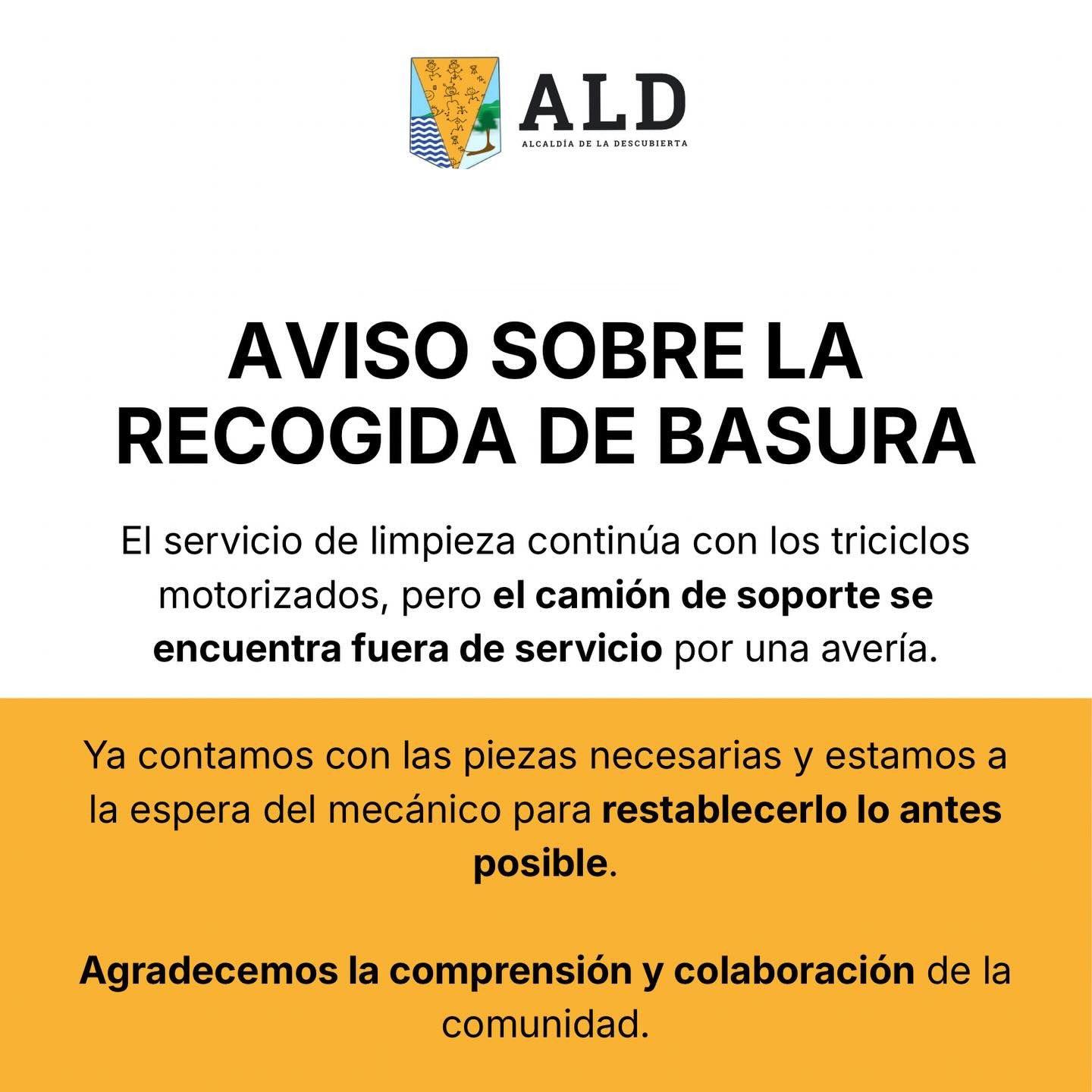 Comunicado sobre el servicio de recogida de basura